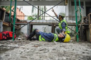 A worker injured on a construction site.