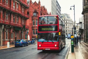 A bus on a road.