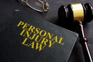 CLOSE UP OF A BOUND DOCUMENT ON A DESK CALLED 'PERSONAL INJURY LAW'