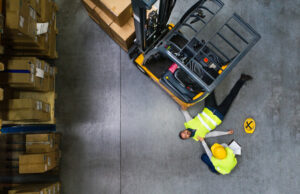 A scene shows a forklift truck accident from above.